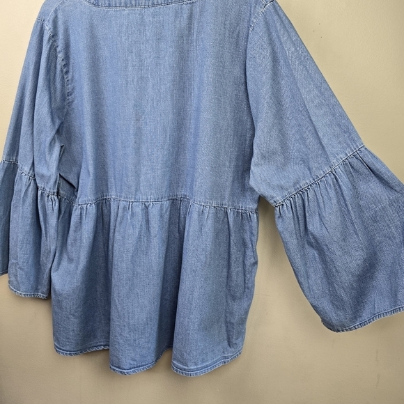 LANEBRYANT‎ Chambray Bell Sleeve V-neck Blouse Blue Womens Plus Sz 18/20 - Picture 8 of 12